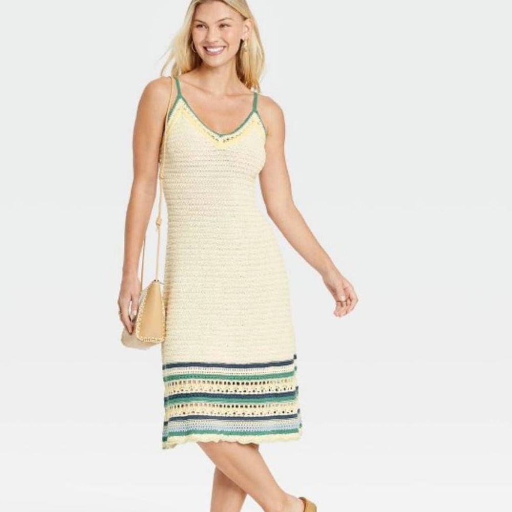 Universal Thread Women's XS Cream Striped Sweater Tank Knit Cotton Dress
